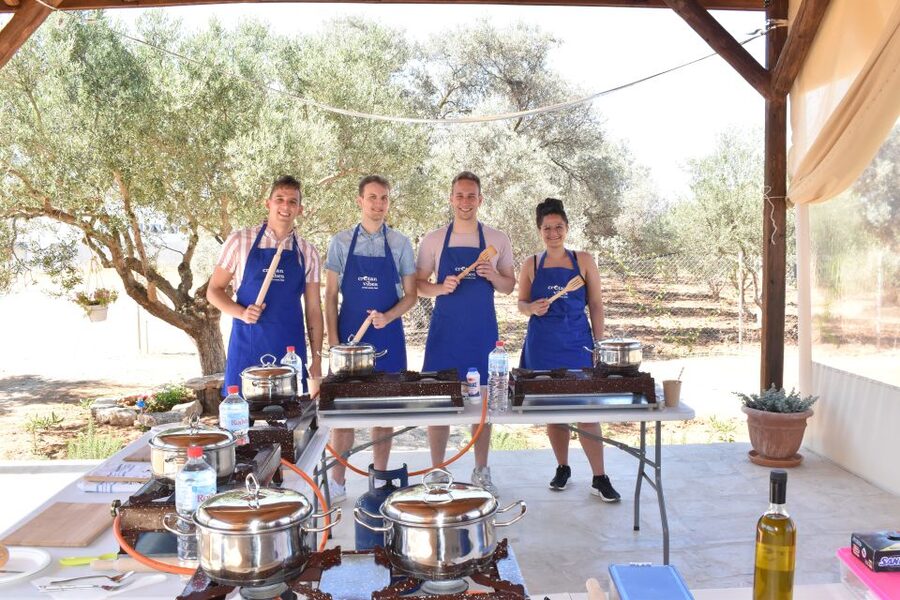 Moires: Cooking Class and Olive Oil Tasting at a Family Farm - Sitting down to eat what you prepared