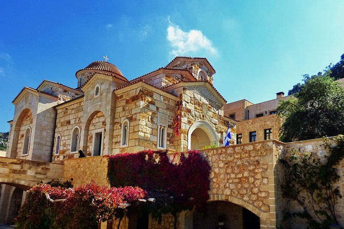 Monastery - Ancient Olive tree & Museum-Cretan Brewery Private Tour from Chania - Transfiguration Monastery above Varypetros