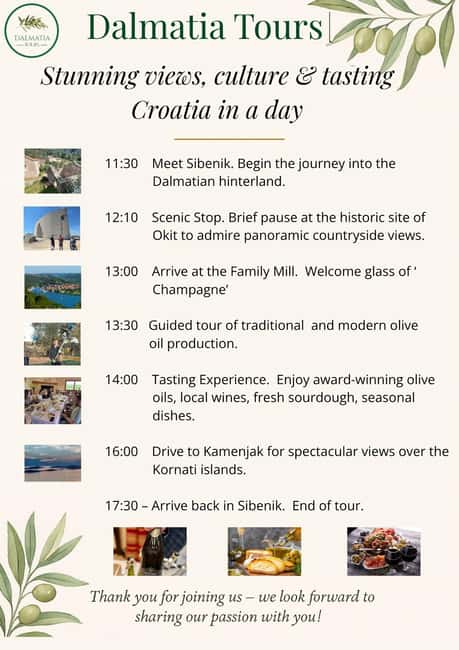 Šibenik: Croatia in a Day, Vistas, History, Olive Oil, Wine - Key points to know before booking